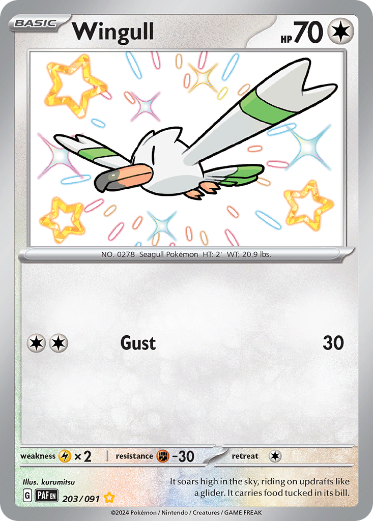 Wingull 203/91 Shiny Rare | Paldean Fates | Pokemon Card