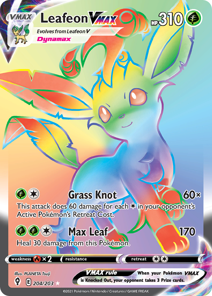 Leafeon VMAX 204/203 Rare Rainbow | Evolving Skies | Pokemon Card