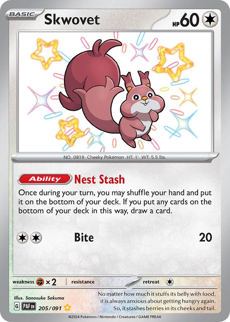 Skwovet 205/91 Shiny Rare | Paldean Fates | Pokemon Card
