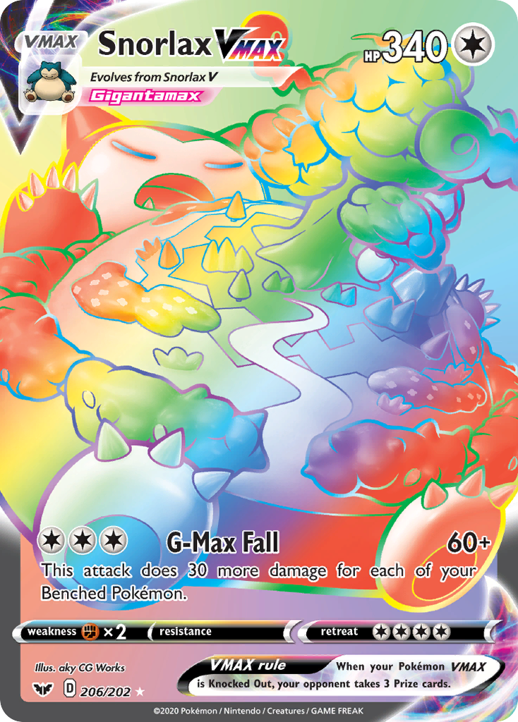 Snorlax VMAX 206/202 Rare Rainbow | Sword & Shield | Pokemon Card