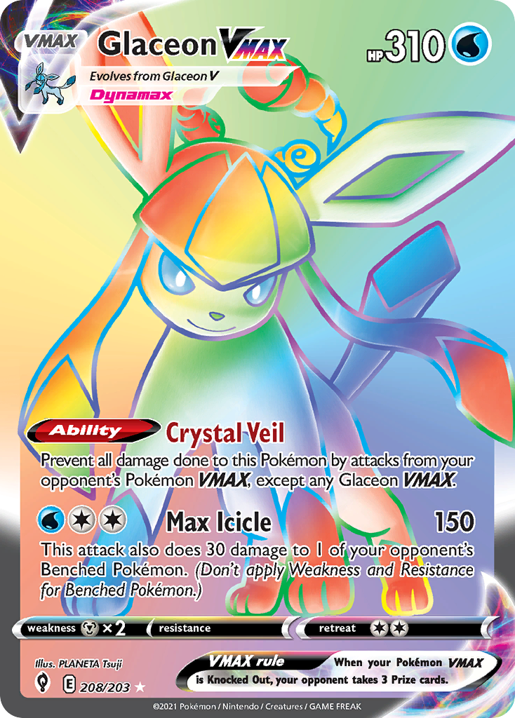 Glaceon VMAX 208/203 Rare Rainbow | Evolving Skies | Pokemon Card