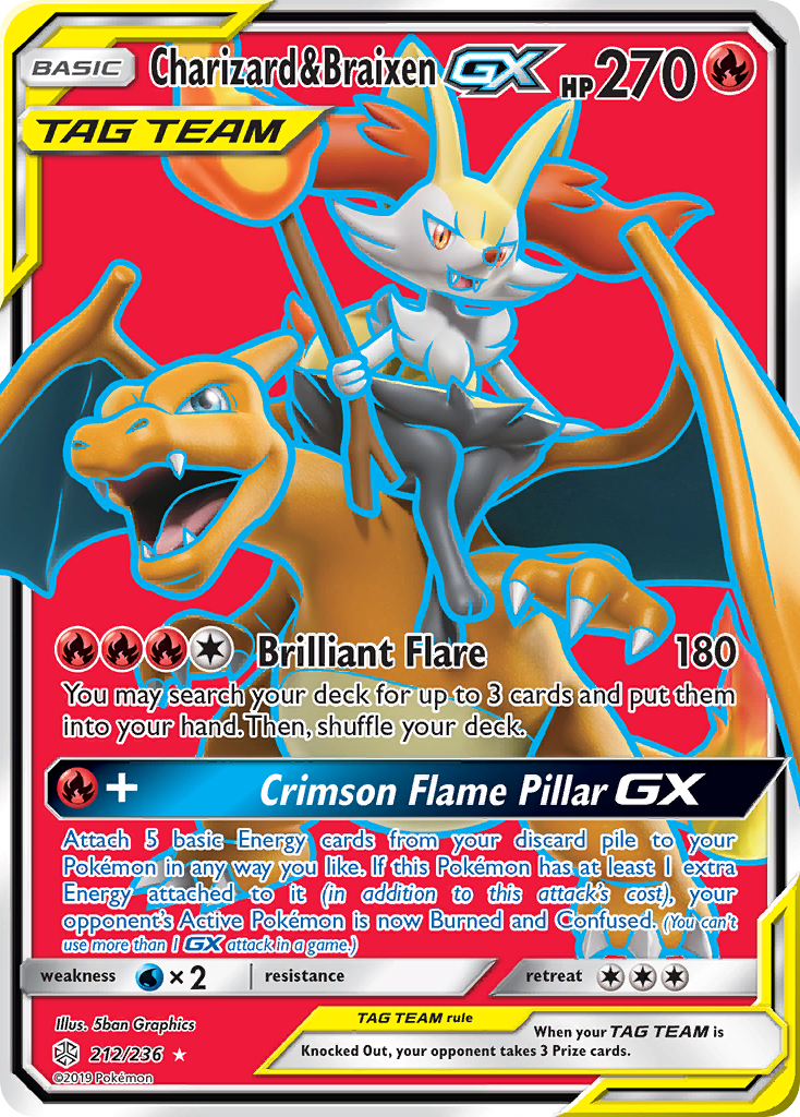 Charizard & Braixen-GX 212/236 Rare Ultra | Cosmic Eclipse | Pokemon Card