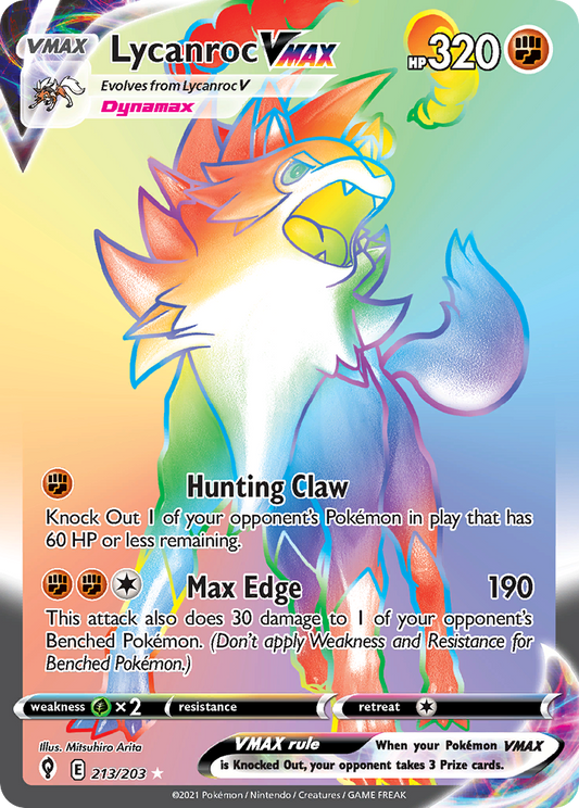 Lycanroc VMAX 213/203 Rare Rainbow | Evolving Skies | Pokemon Card