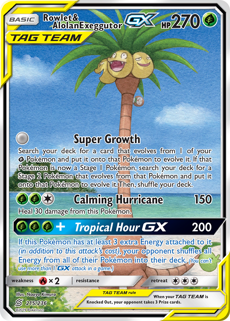 Rowlet & Alolan Exeggutor-GX 215/236 Rare Ultra | Unified Minds | Pokemon Card