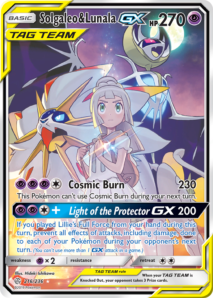Solgaleo & Lunala-GX 216/236 Rare Ultra | Cosmic Eclipse | Pokemon Card