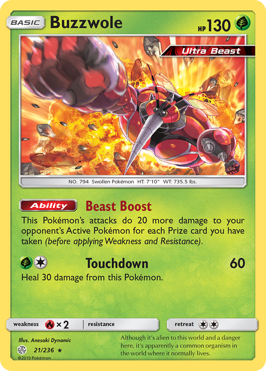 Buzzwole 21/236 Rare Holo | Cosmic Eclipse | Pokemon Card