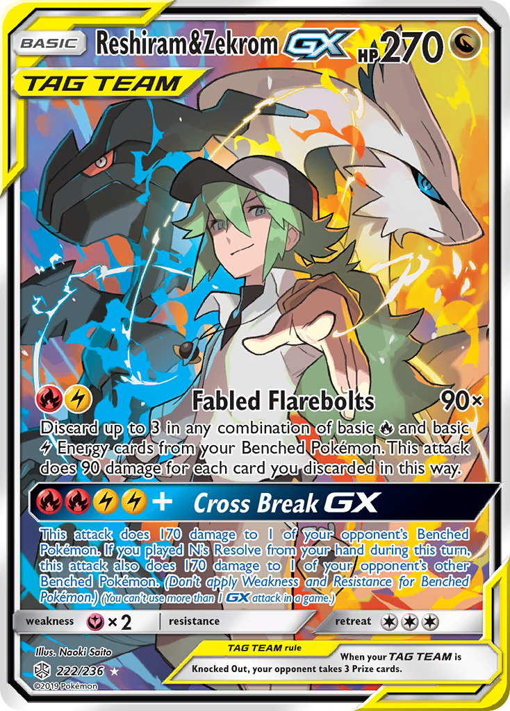 Reshiram & Zekrom-GX 222/236 Rare Ultra | Cosmic Eclipse | Pokemon Card
