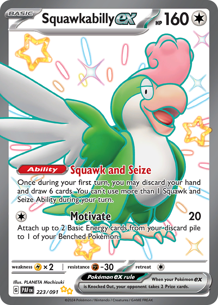 Squawkabilly ex 223/91 Shiny Ultra Rare | Paldean Fates | Pokemon Card