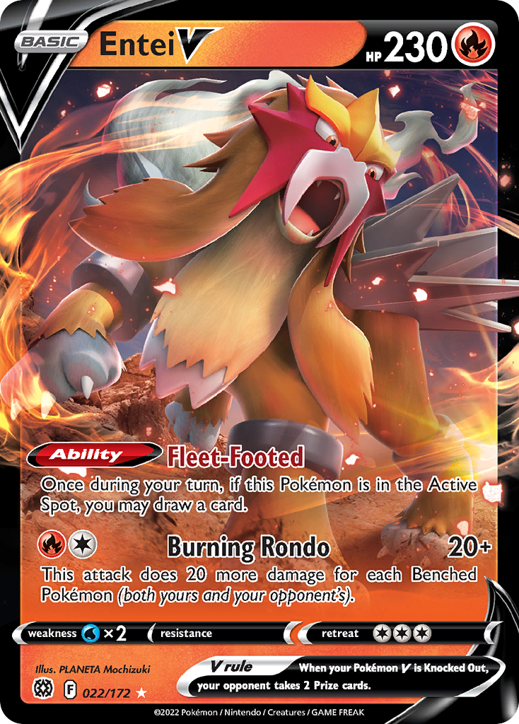 Entei V 22/172 Rare Holo V | Brilliant Stars | Pokemon Card