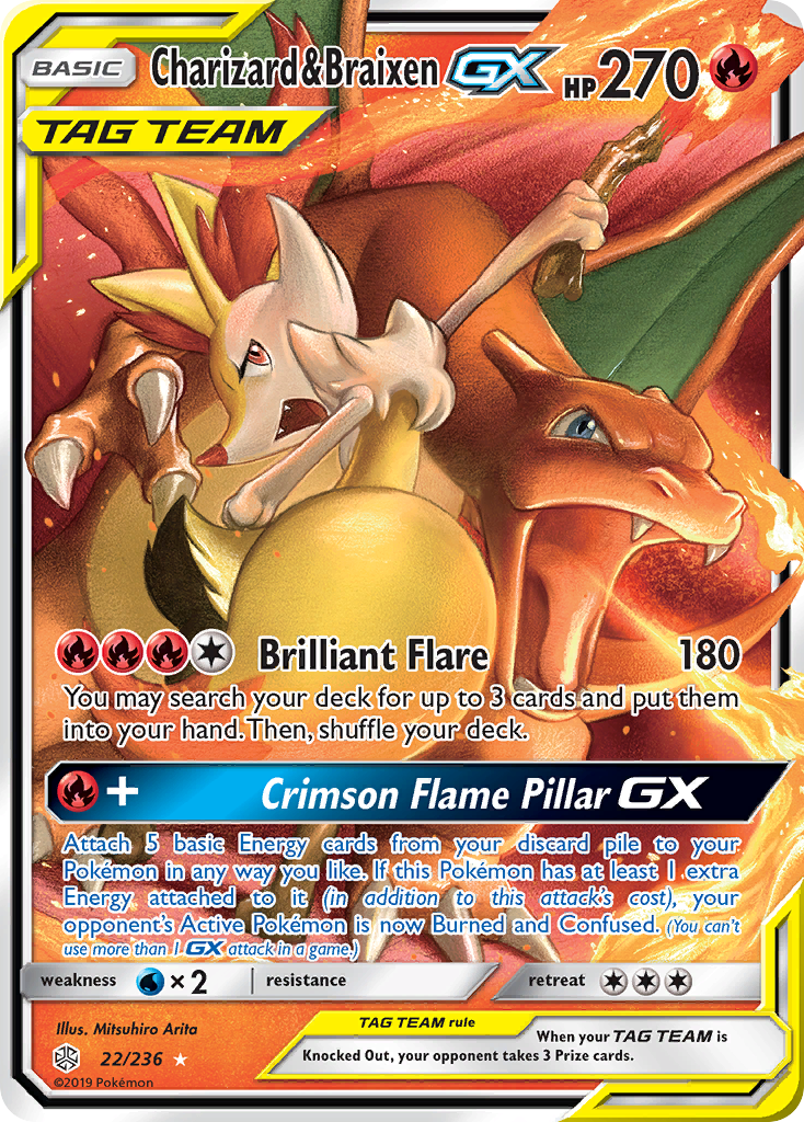 Charizard & Braixen-GX 22/236 Rare Holo GX | Cosmic Eclipse | Pokemon Card