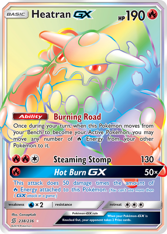 Heatran-GX 238/236 Rare Rainbow | Unified Minds | Pokemon Card