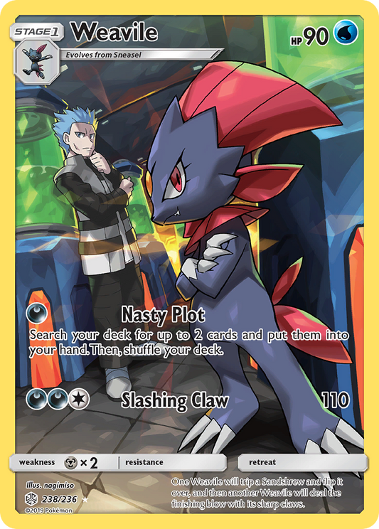 Weavile 238/236 Rare Secret | Cosmic Eclipse | Pokemon Card