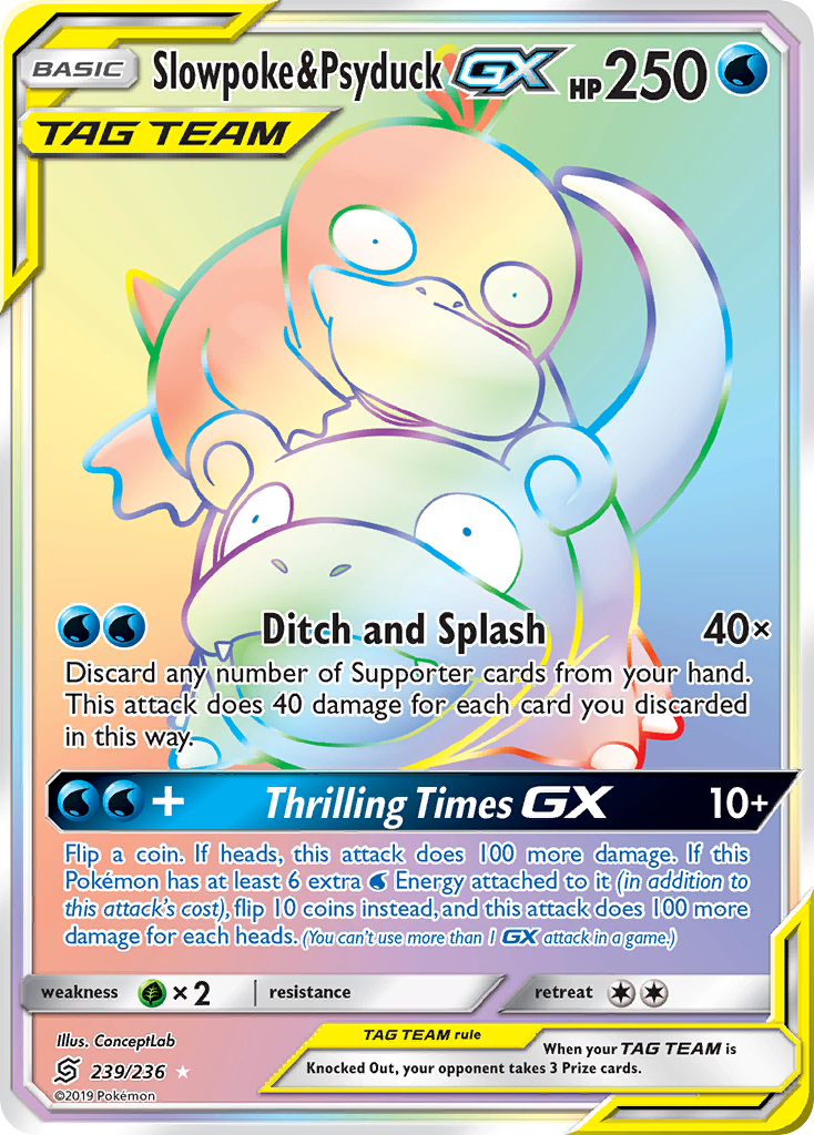 Slowpoke & Psyduck-GX 239/236 Rare Rainbow | Unified Minds | Pokemon Card