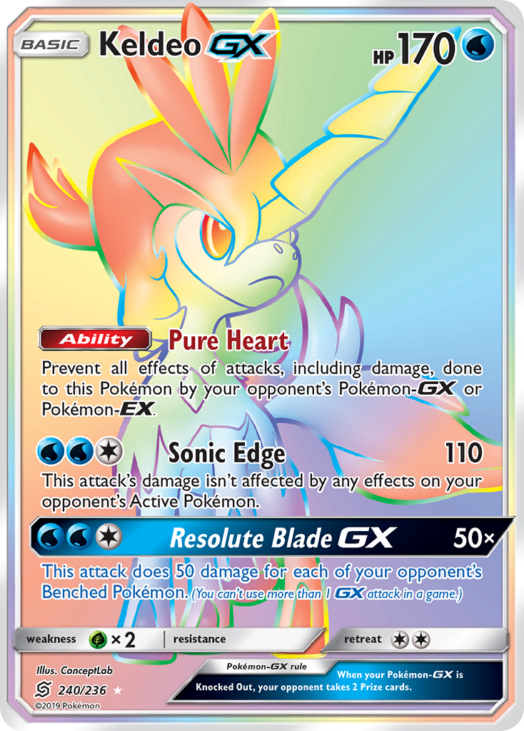 Keldeo-GX 240/236 Rare Rainbow | Unified Minds | Pokemon Card