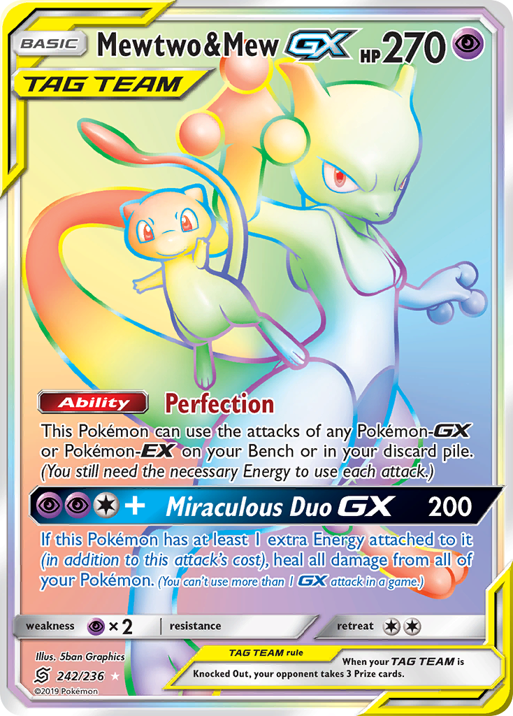 Mewtwo & Mew-GX 242/236 Rare Rainbow | Unified Minds | Pokemon Card