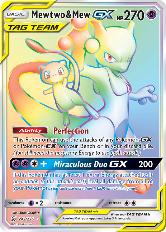 Mewtwo & Mew-GX 242/236 Rare Rainbow | Unified Minds | Pokemon Card