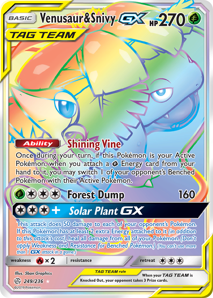 Venusaur & Snivy-GX 249/236 Rare Rainbow | Cosmic Eclipse | Pokemon Card