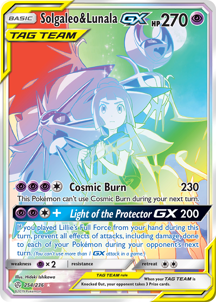 Solgaleo & Lunala-GX 254/236 Rare Rainbow | Cosmic Eclipse | Pokemon Card