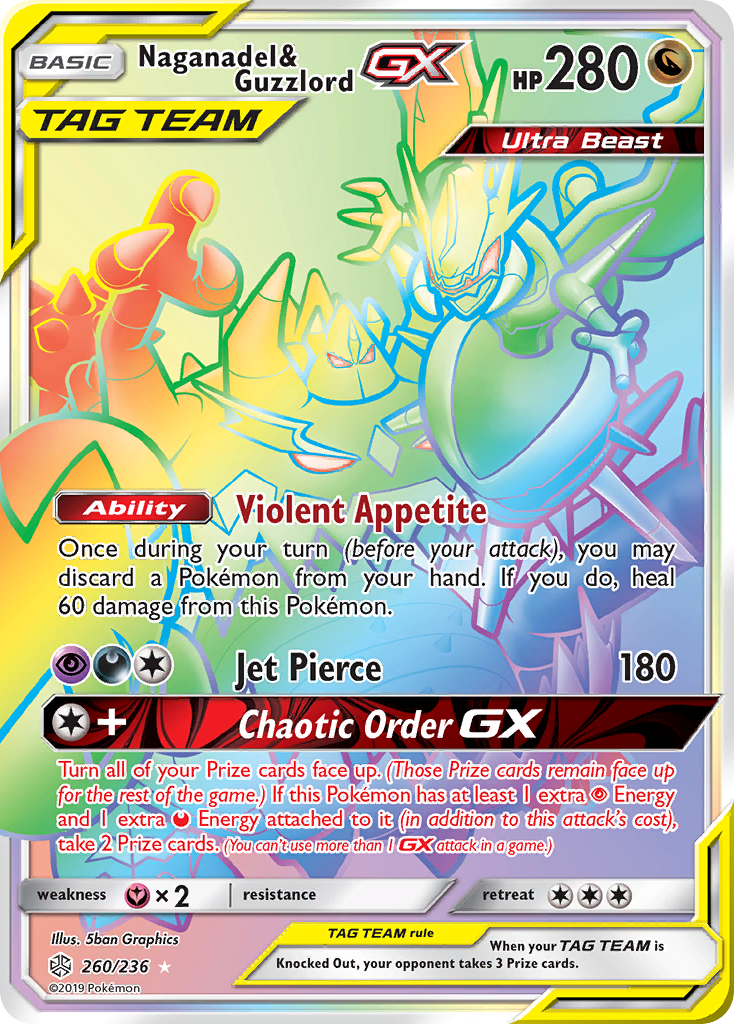 Naganadel & Guzzlord-GX 260/236 Rare Rainbow | Cosmic Eclipse | Pokemon Card