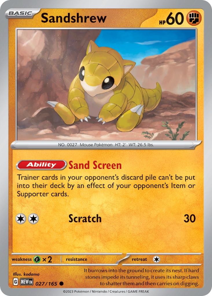 yellow pokemon cards Buy Sandshrew 027/165 Common | 151