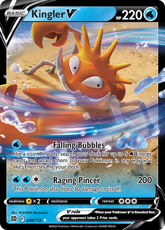 Kingler V 28/172 Rare Holo V | Brilliant Stars | Pokemon Card