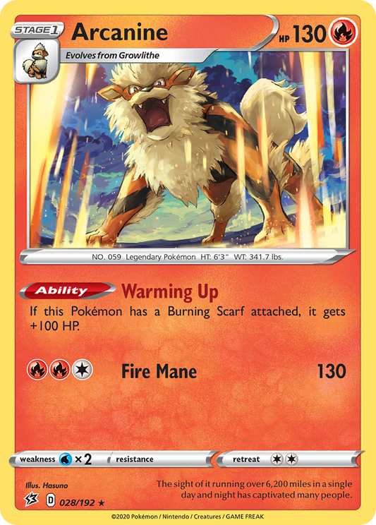 Arcanine 28/192 Rare | Rebel Clash | Pokemon Card