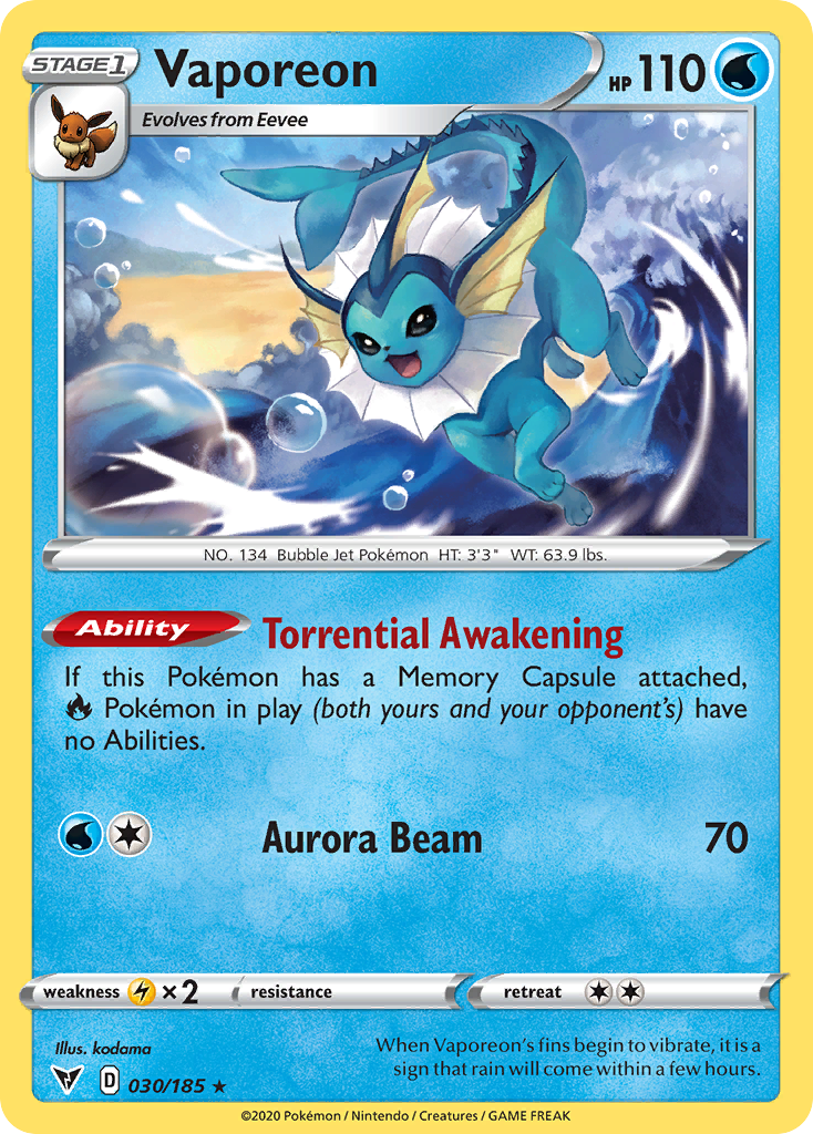 Vaporeon 30/185 Rare | Vivid Voltage | Pokemon Card