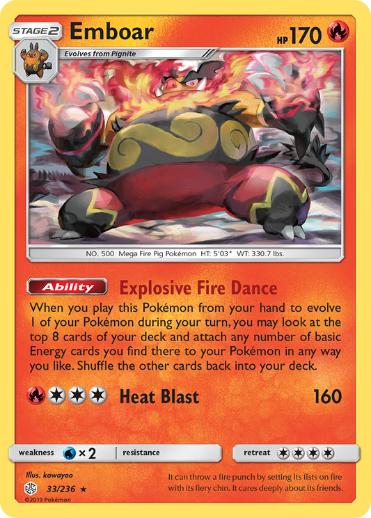 Emboar 33/236 Rare | Cosmic Eclipse | Pokemon Card