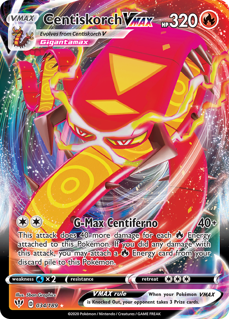 Centiskorch VMAX 34/189 Rare Holo VMAX | Darkness Ablaze | Pokemon Card