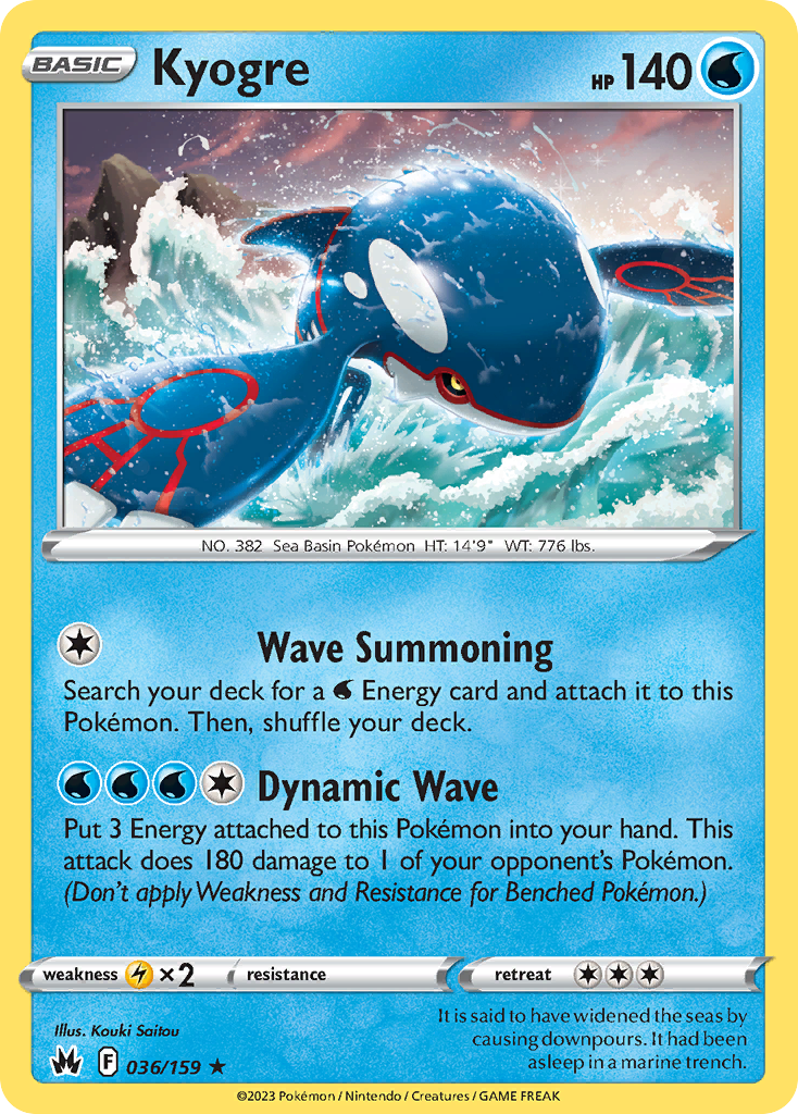Kyogre 36/159 Rare Holo | Crown Zenith | Pokemon Card