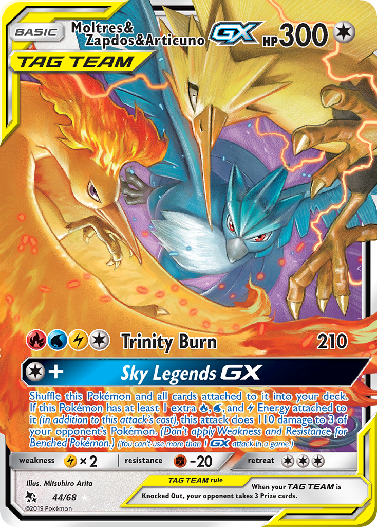 Moltres & Zapdos & Articuno-GX 44/68 Rare Holo GX | Hidden Fates | Pokemon Card