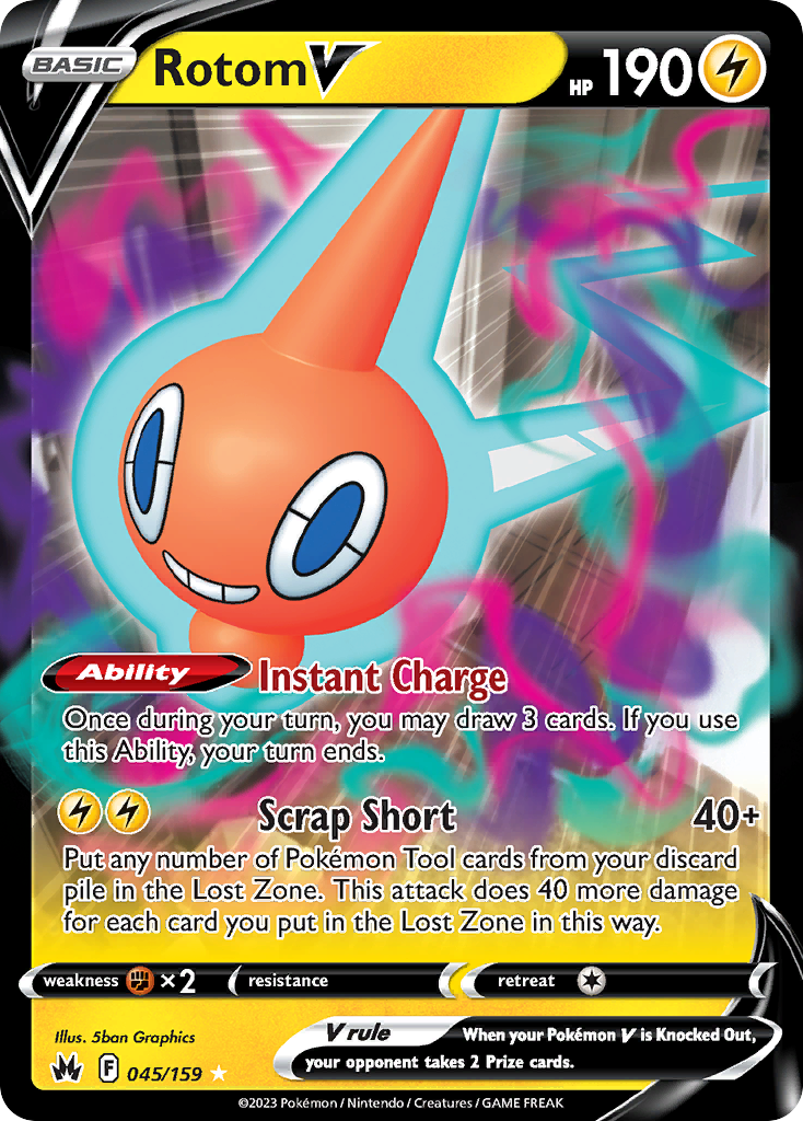 Rotom V 45/159 Rare Holo V | Crown Zenith | Pokemon Card