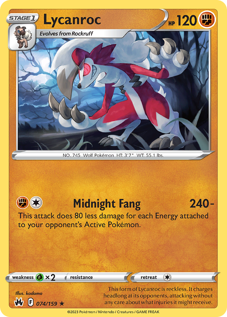 Lycanroc 74/159 Rare | Crown Zenith