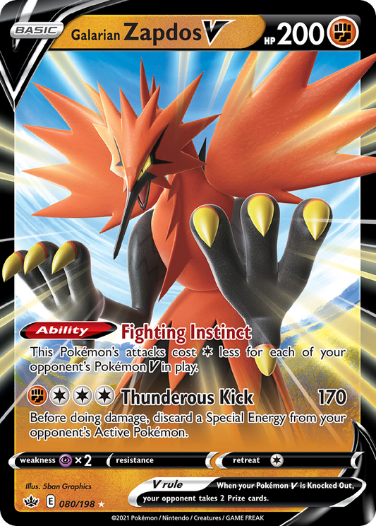 Galarian Zapdos V 80/198 Rare Holo V | Chilling Reign | Pokemon Card