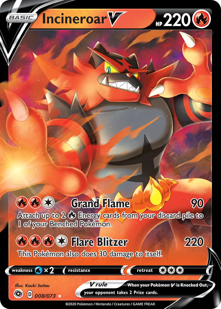Incineroar V 8/73 Rare Holo V | Champion's Path | Pokemon Card