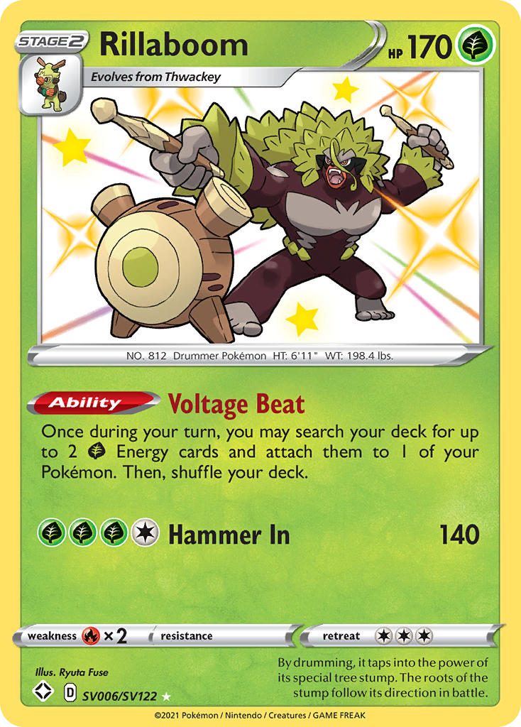 Rillaboom SV006/122 Rare Shiny | Shining Fates Shiny Vault | Pokemon Card