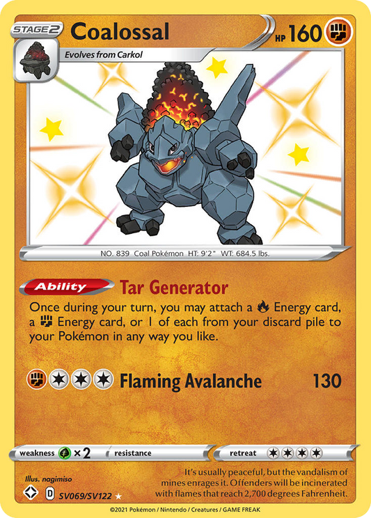 Coalossal SV069/122 Rare Shiny | Shining Fates Shiny Vault | Pokemon Card