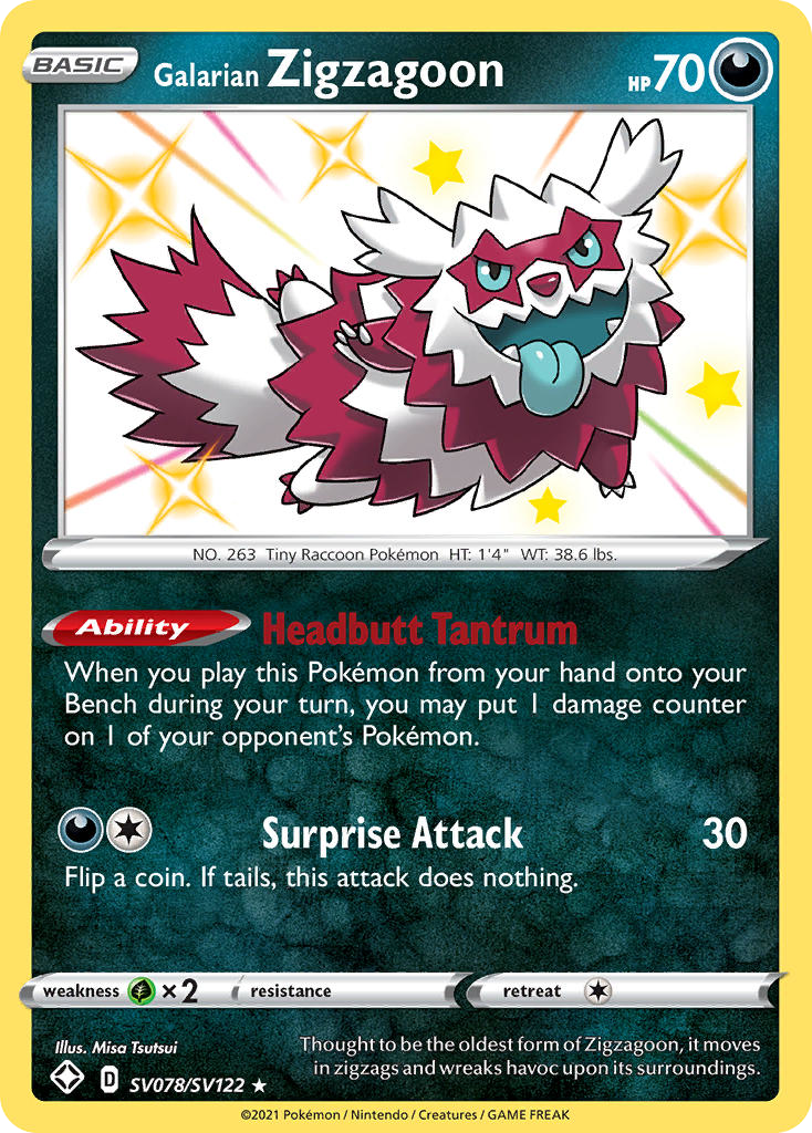 Galarian Zigzagoon SV078/122 Rare Shiny | Shining Fates Shiny Vault | Pokemon Card