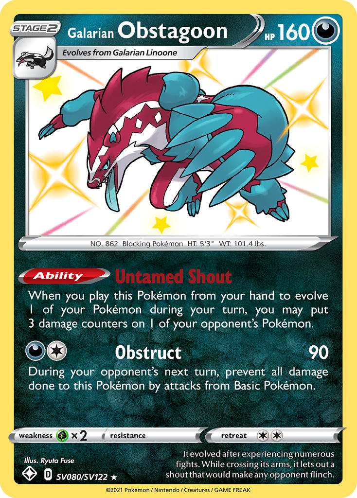 Galarian Obstagoon SV080/122 Rare Shiny | Shining Fates Shiny Vault | Pokemon Card