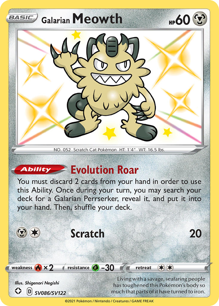 Galarian Meowth SV086/122 Rare Shiny | Shining Fates Shiny Vault | Pokemon Card