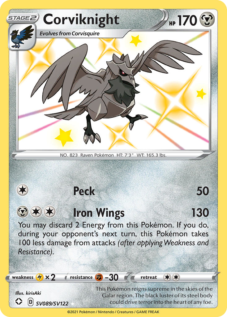 Corviknight SV089/122 Rare Shiny | Shining Fates Shiny Vault | Pokemon Card