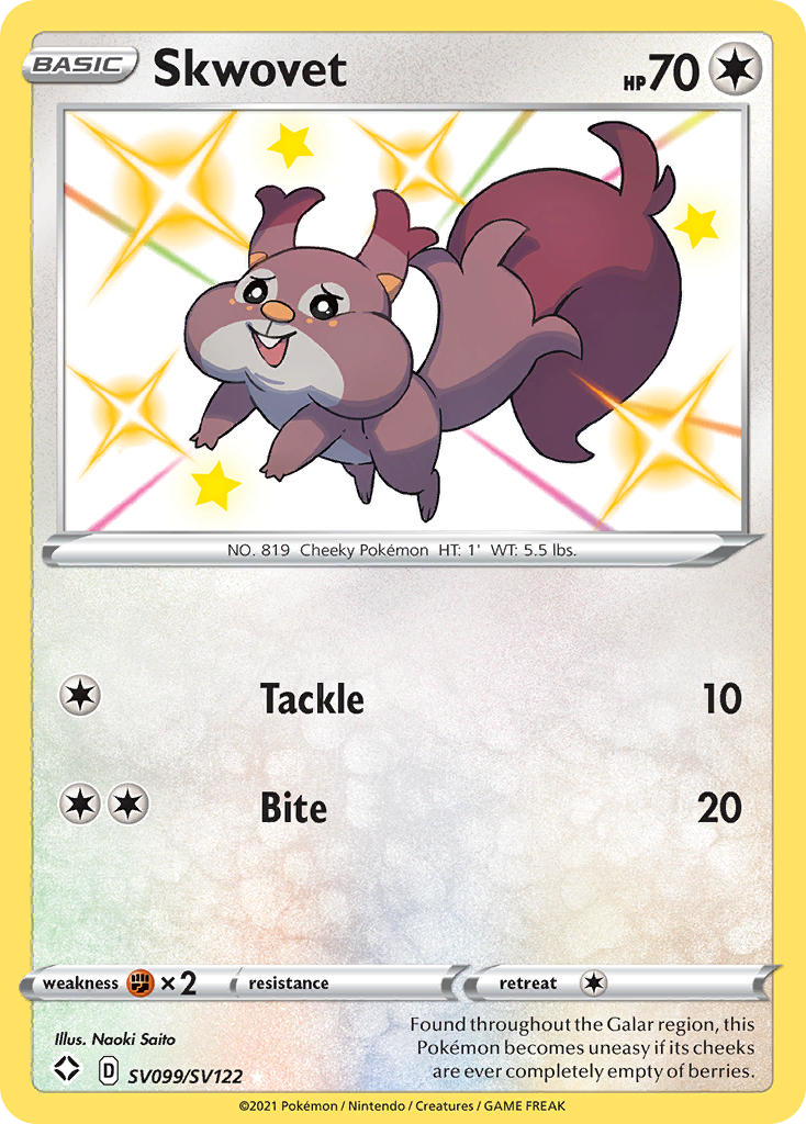 Skwovet SV099/122 Rare Shiny | Shining Fates Shiny Vault | Pokemon Card