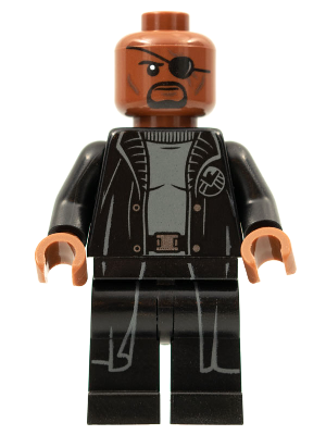 Nick Fury - Gray Sweater and Black Trench LEGO Minifigure | Spider-Man Far From Home