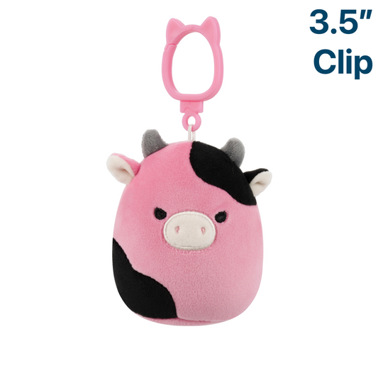 Pollyanna the Pink Black Cow ~ 3.5" Clip On Squishmallow Plush