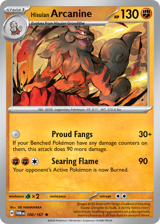 Hisuian Arcanine 100/167 Rare Holo | Twilight Masquerade | Pokemon Card