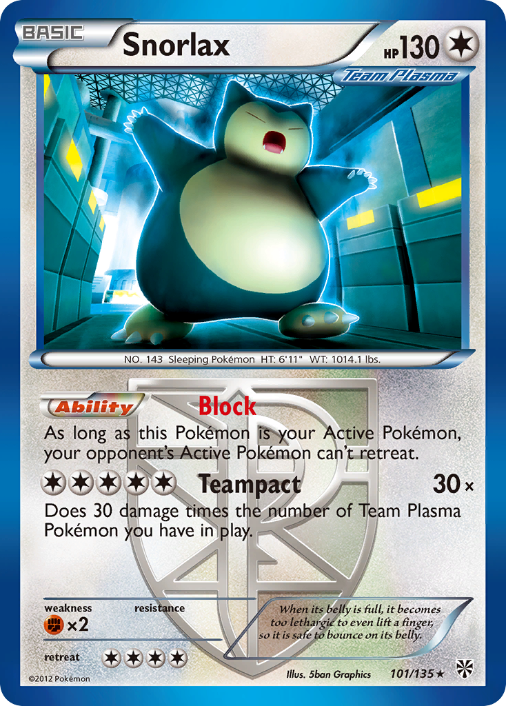 Snorlax 101/135 Rare | Plasma Storm | Pokemon Card