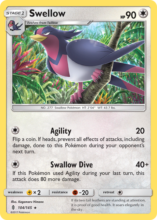 Swellow 104/145 Rare | Guardians Rising | Pokémon Card