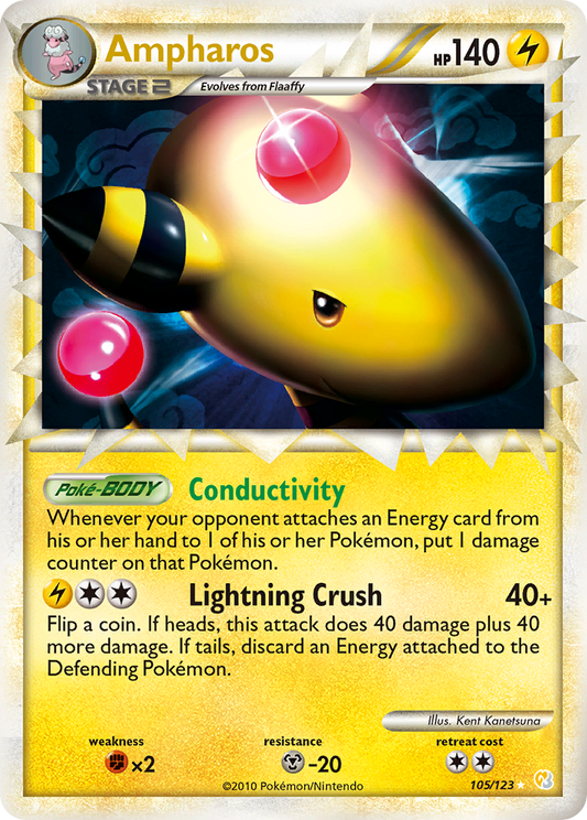 Ampharos 105/123 Rare Prime | HeartGold & SoulSilver | Pokemon Card