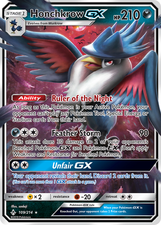 Honchkrow-GX 109/214 Rare Holo GX | Unbroken Bonds | Pokemon Card