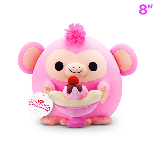 Oli Pink Monkey with Banana Split ~ Series 3 Zuru Snackles Plush Mini Plush 8"